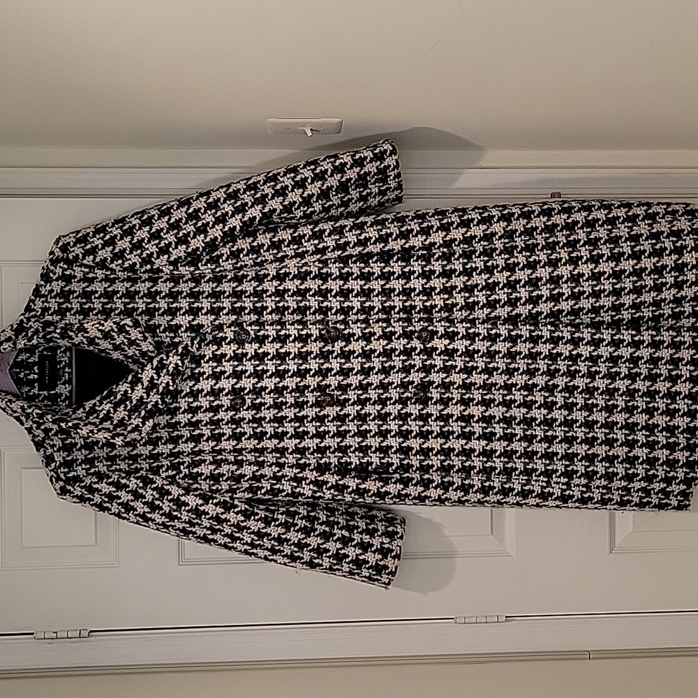 ANN TAYLOR Teal-Blk-Cream Tweed Houndstooth Coat- LIKE NEW - Picture 5 of 9